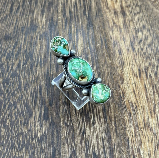 Navajo Handmade Sterling Silver Sonoran Gold Turquoise Cluster Ring Size 7