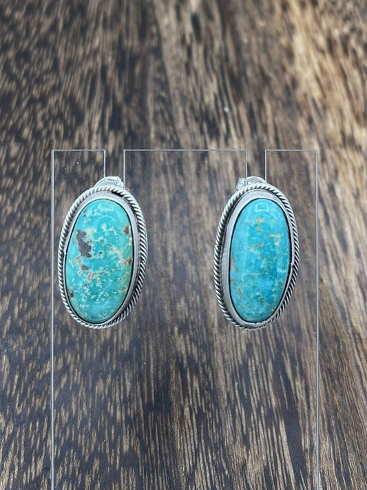 Native American Navajo Handmade Silver Sonoran Turquoise Post Stud Earrings