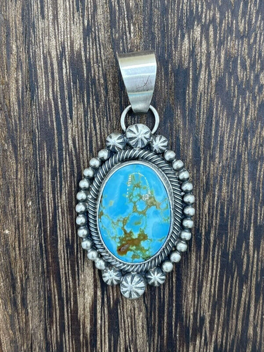 Native American Sterling Silver Navajo Handmade Turquoise Pendant - Betta Lee