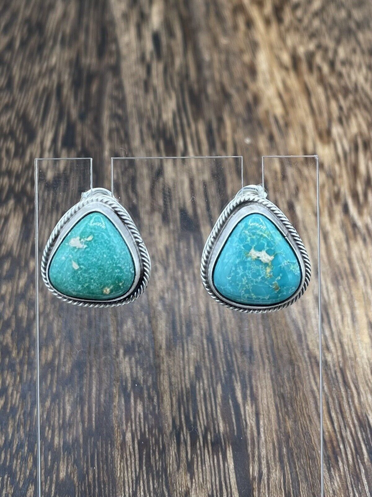 Native American Navajo Handmade Silver Sonoran Turquoise Post Stud Earrings