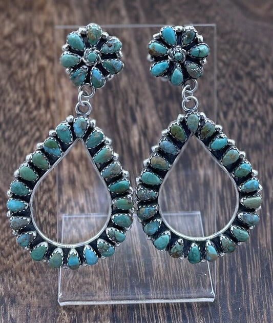 Navajo Handmade Sterling Silver Turquoise Cluster Post earrings Mathilda Benally