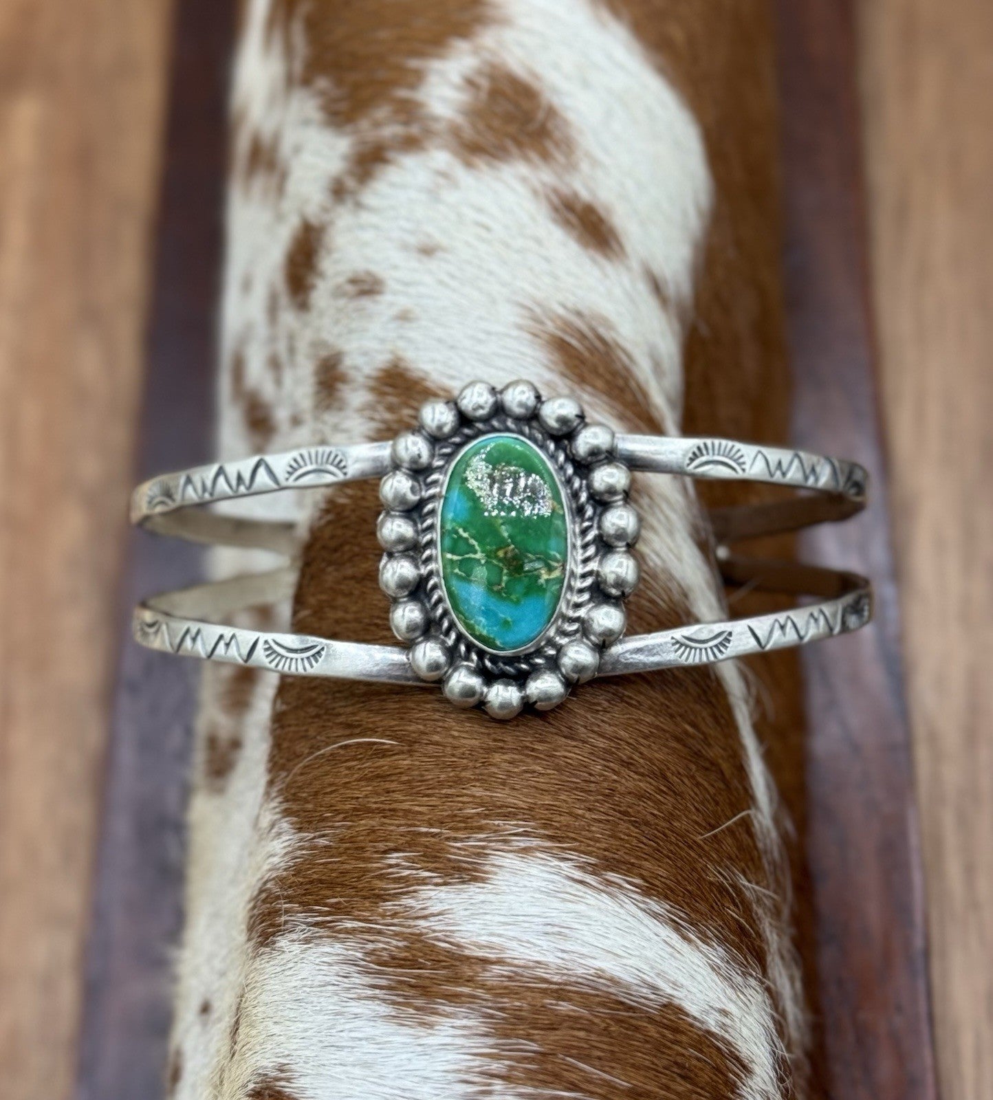 Native Navajo Handmade Sterling Silver Sonoran Gold Turquoise Cuff Bracelet