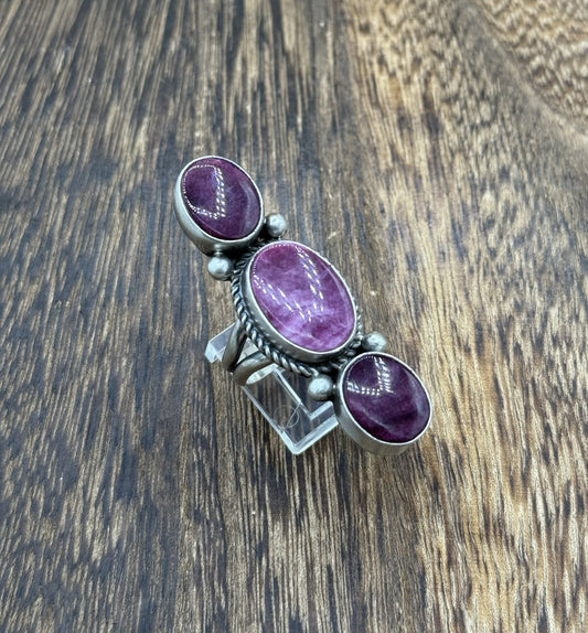 Navajo Handmade Sterling Silver Purple Spiny Oyster Shell Cluster Ring Size 9