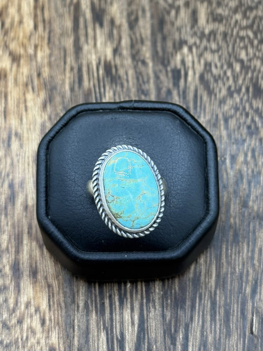 Navajo Handmade Sterling Silver Blue Glacier Turquoise Adjustable Ring Sz 7 - 10