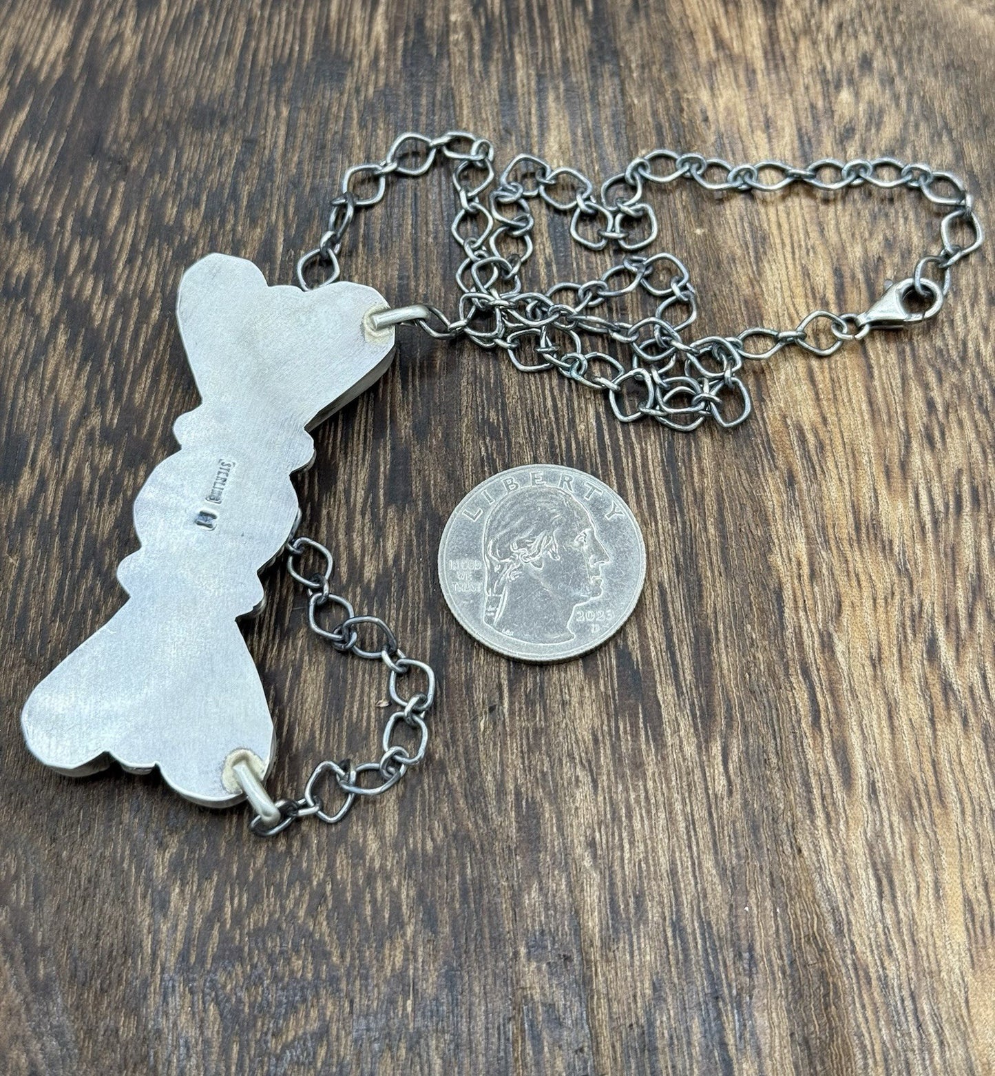 Navajo Handmade Sterling Silver Multi Stone Color Cluster Bar Necklace 18”