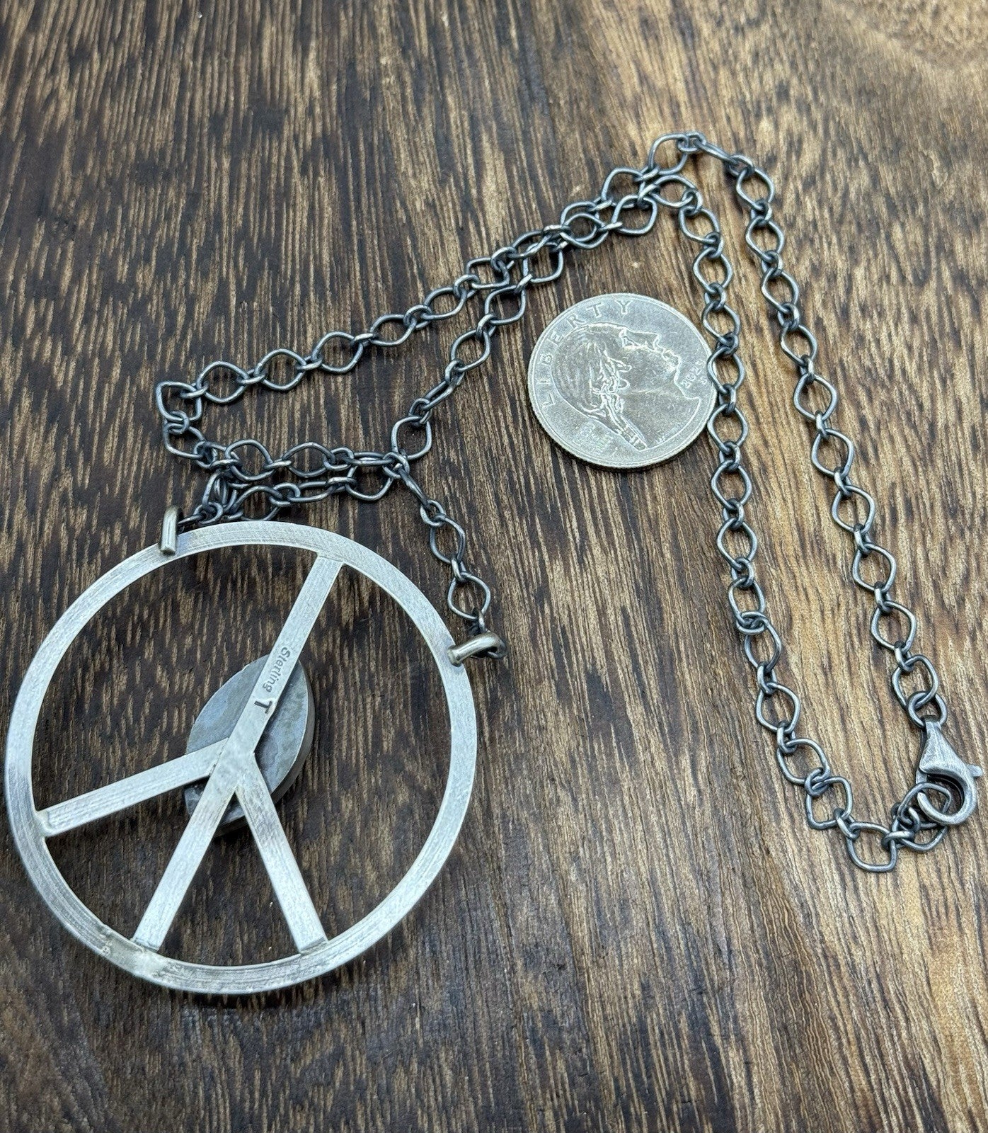 Native American Navajo handmade Sterling Silver Turquoise Peace Hippie Necklace