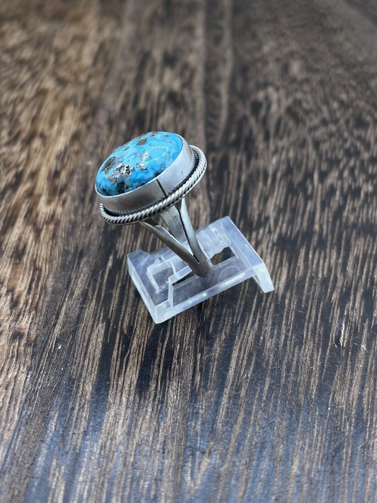 Native American Navajo Handmade Silver Kingman Turquoise Old Look Ring Size 7.5