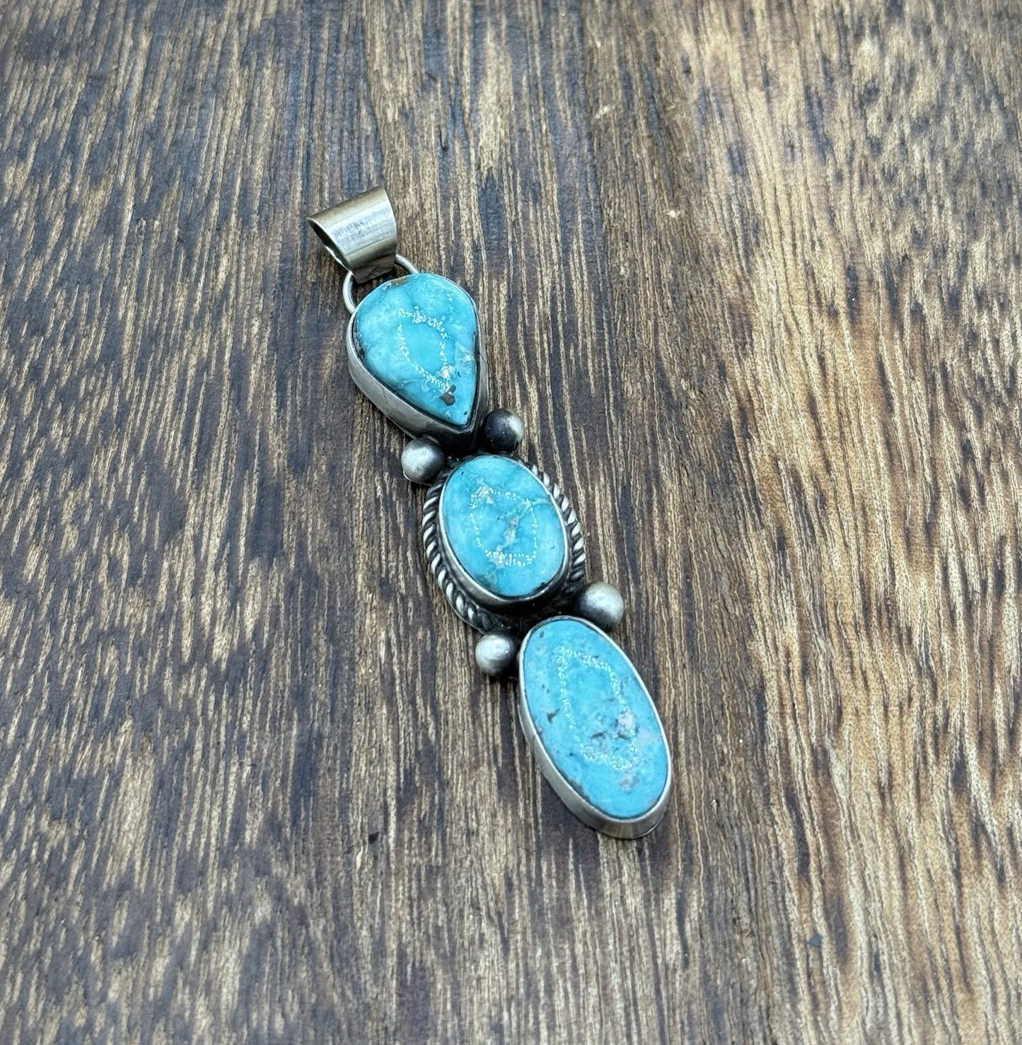 Navajo Handmade Sterling Silver White Water Turquoise Cluster Drop Pendant