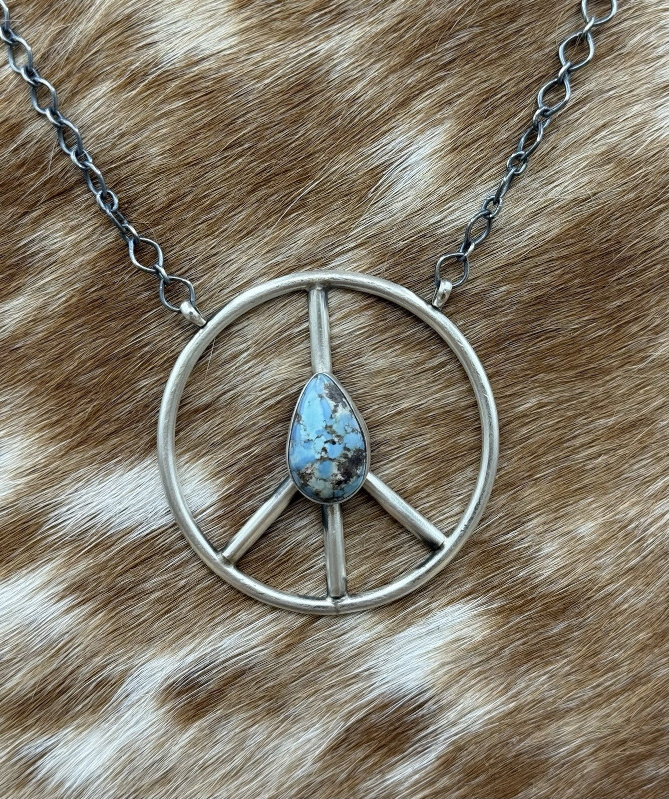 Native American Navajo handmade Sterling Silver Turquoise Peace Hippie Necklace