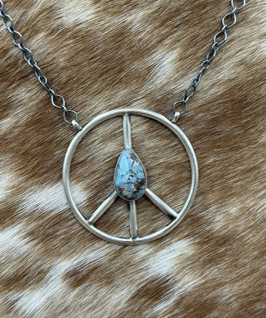 Native American Navajo handmade Sterling Silver Turquoise Peace Hippie Necklace
