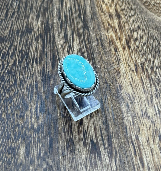 Native American Navajo Handmade Sterling Silver Royston Turquoise Ring Size 8