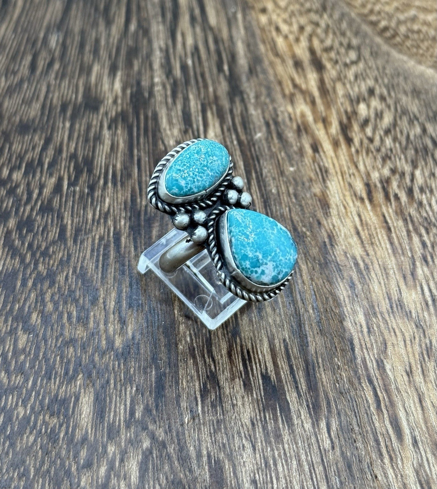 Navajo Handmade Sterling Silver White Water Turquoise Adjustable Ring Size 7 - 9