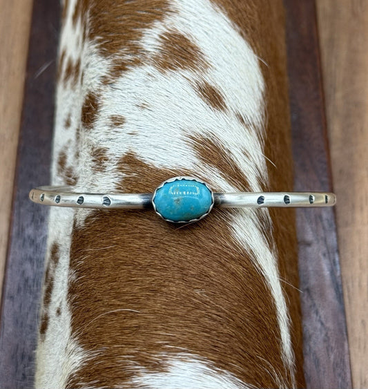 Native Navajo Handmade Sterling Silver Kingman Turquoise Stacker Cuff Bracelet