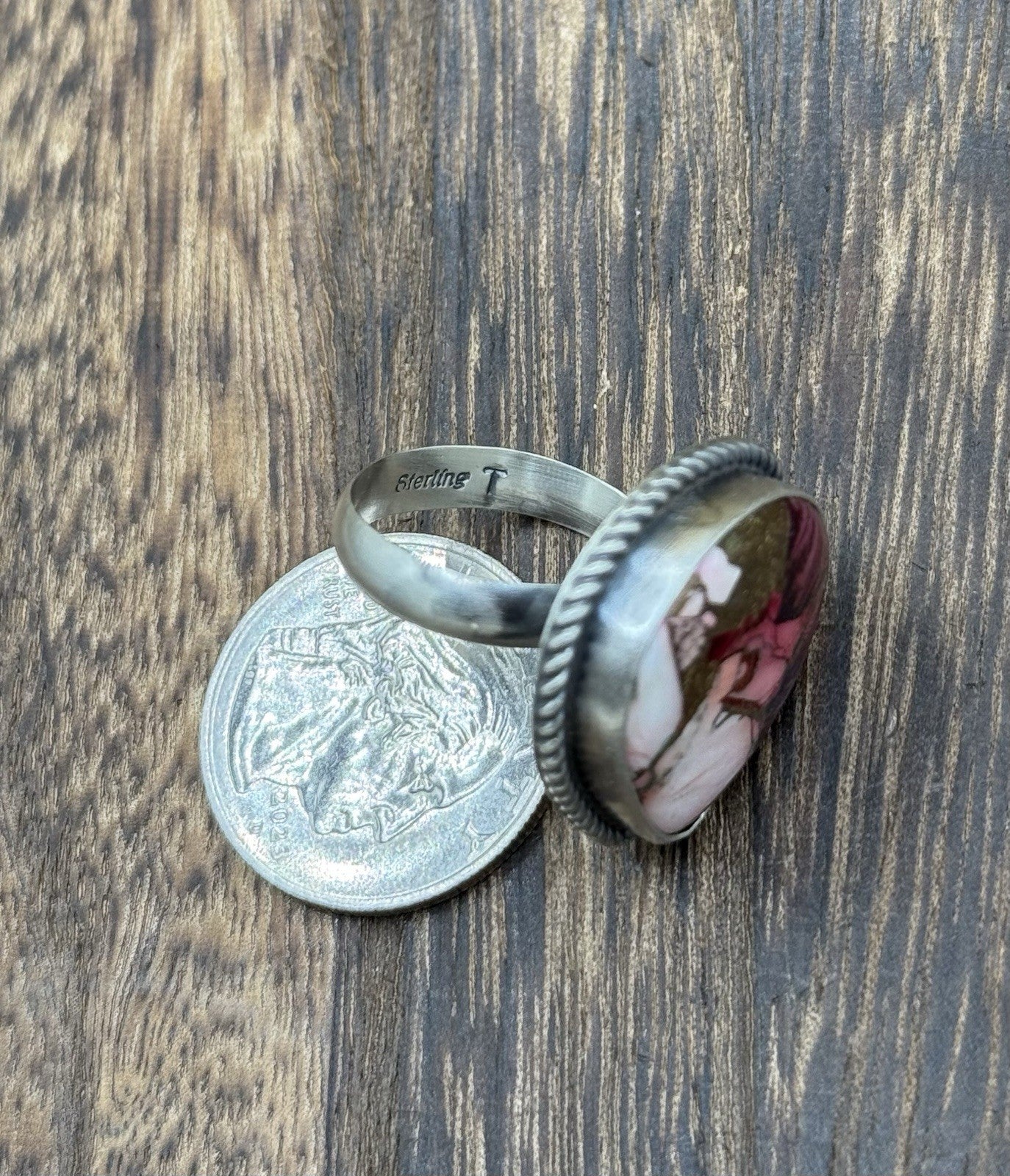 Navajo Handmade Sterling Silver Dahlia Rose Adjustable Ring  Size 7 To 10