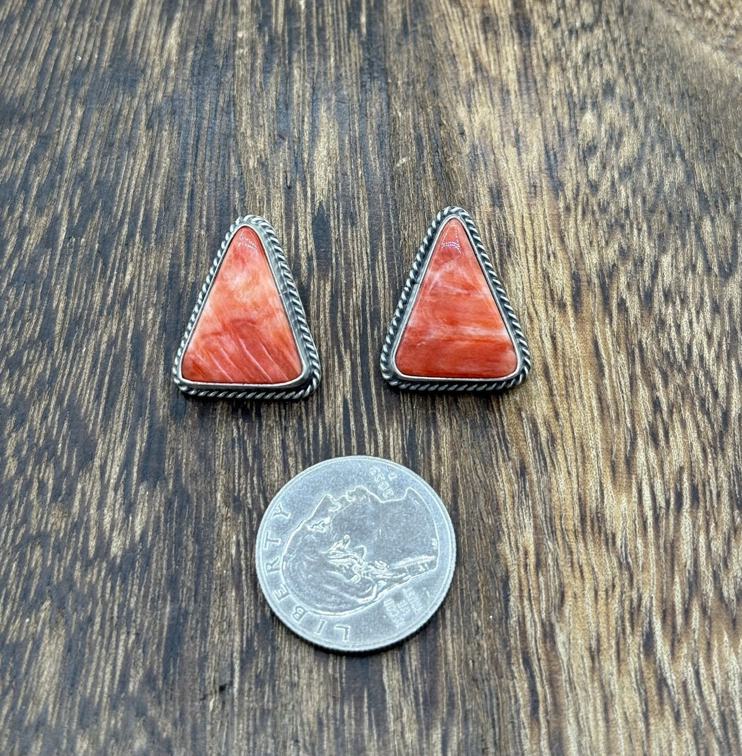 Native Navajo Handmade Sterling Silver Red Spiny Oyster Shell Post Stud Earrings