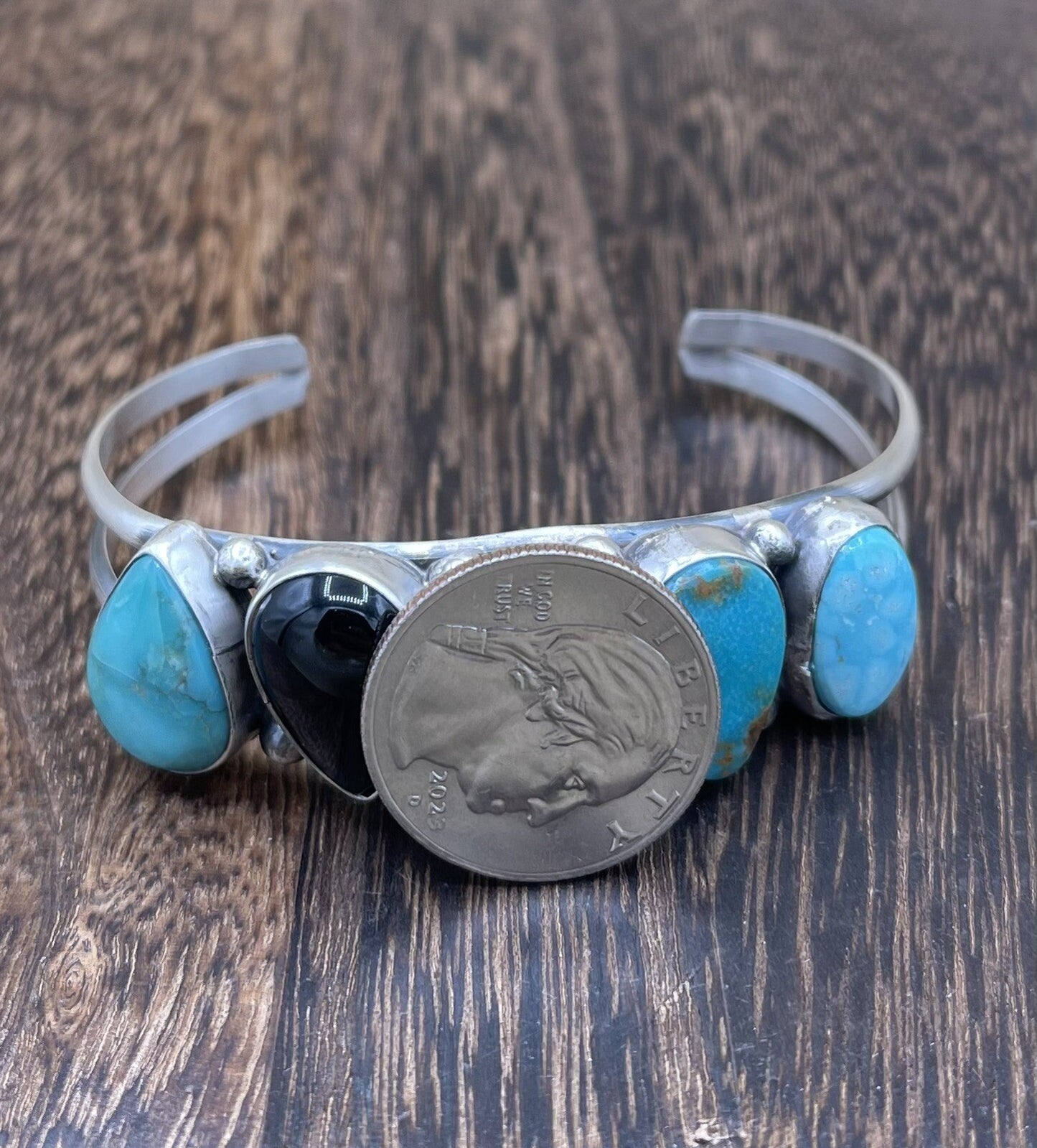 Native American Navajo Handmade Sterling Silver Multi Stone color Cuff Bracelet