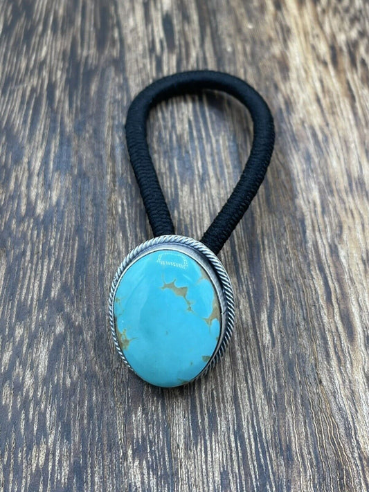 Native American Navajo Handmade Sterling Silver Turquoise Hair Tie Scott Skeets