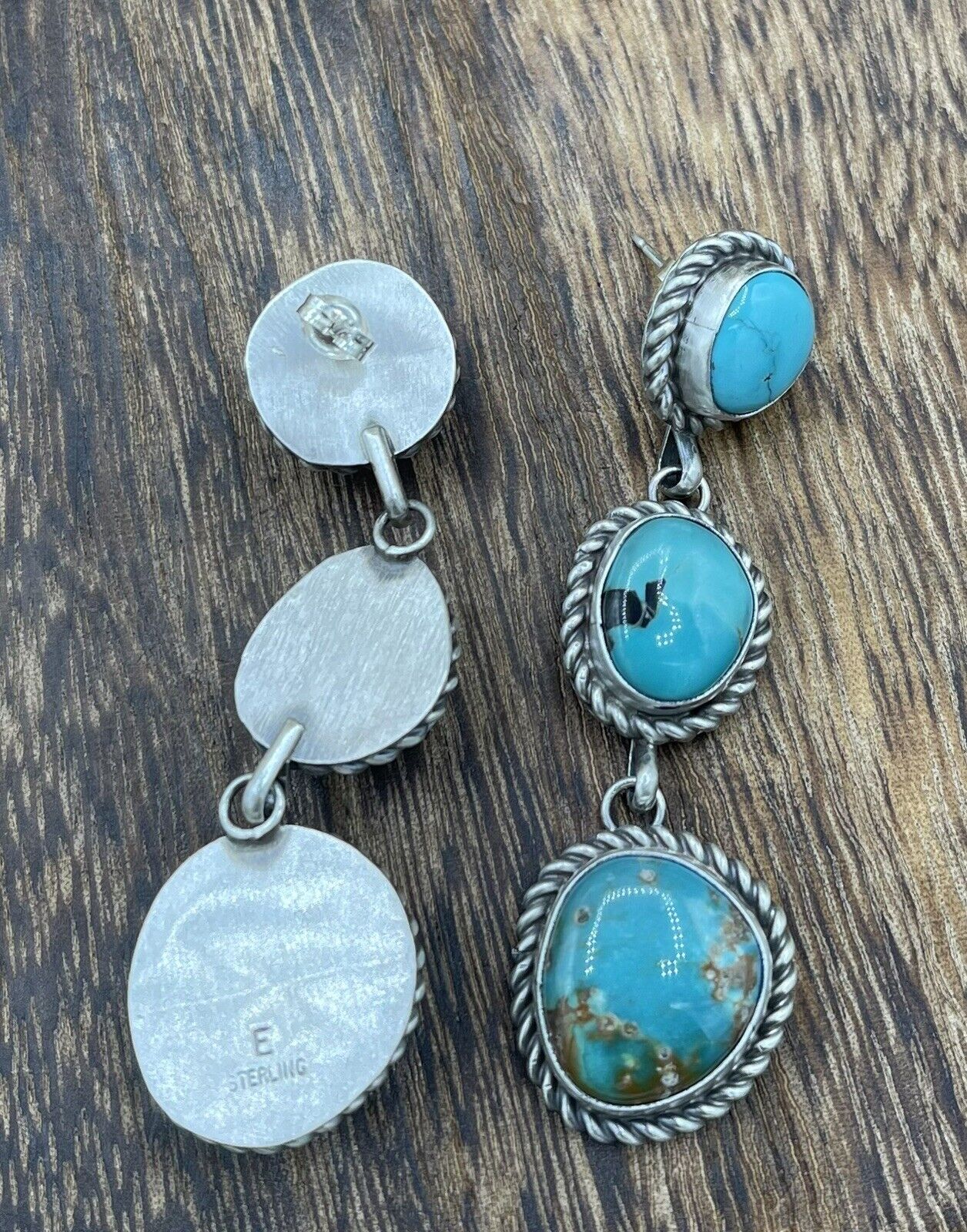 Native American Sterling Silver Navajo Handmade Turquoise Post Dangle Earrings