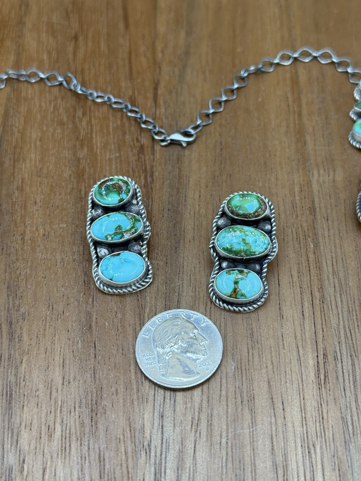 Navajo Handmade Sterling Silver Sonoran Gold Turquoise Cluster Lariat Necklace