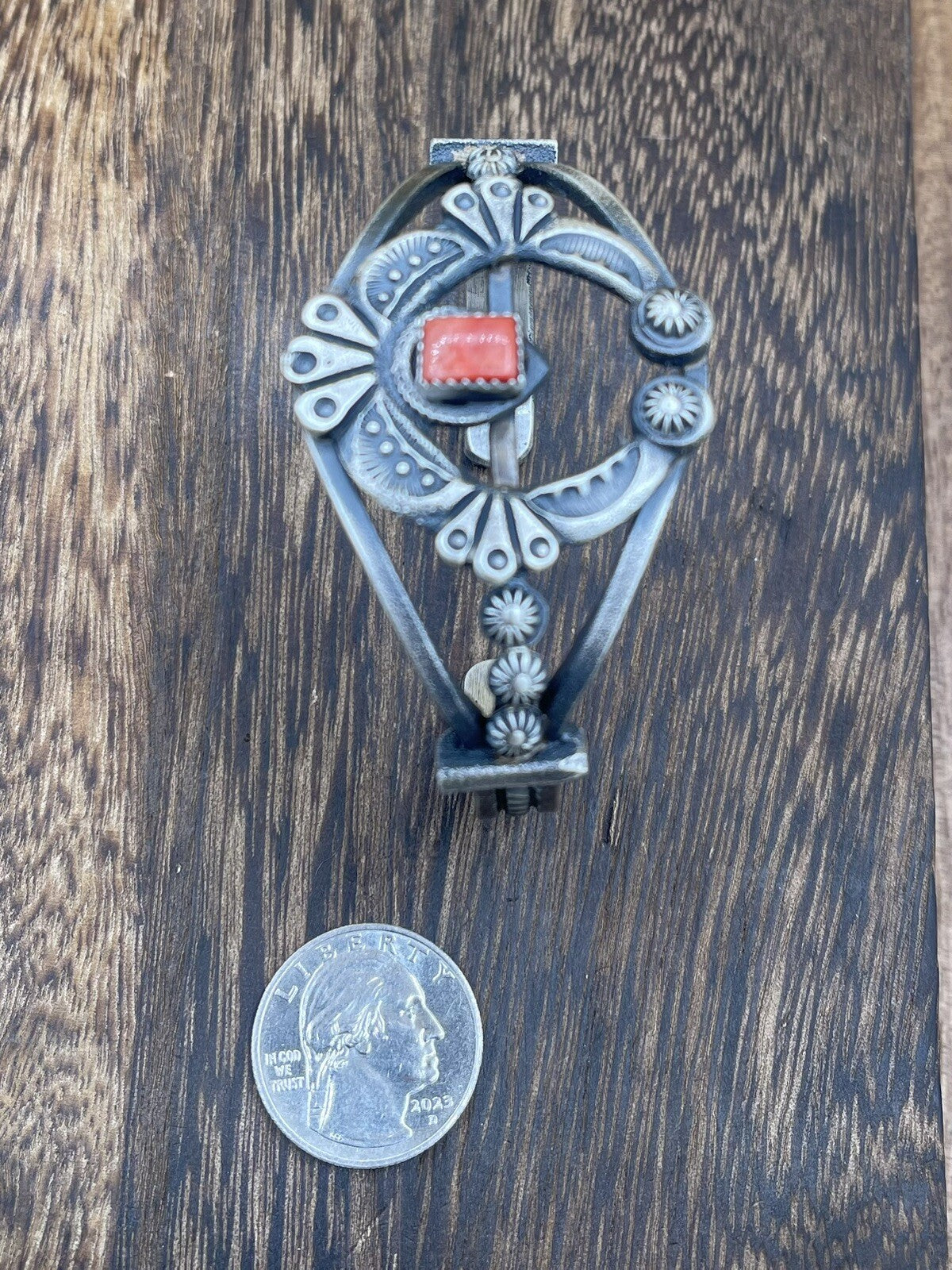 Native American Silver Navajo Handmade Red Spiny Oyster Old look Naja Bracelet