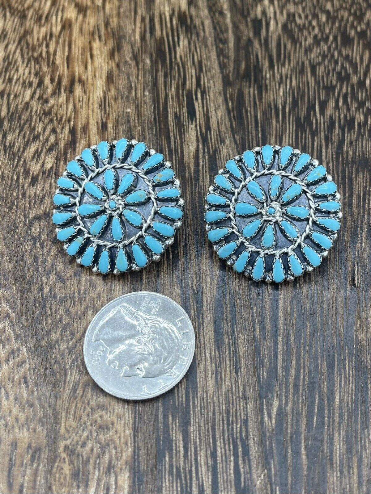 Native American Navajo Handmade Sterling Silver Turquoise Cluster Post earrings