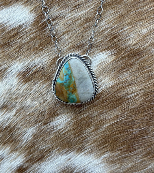 Native Navajo Handmade Sterling Silver Boulder Turquoise Bar Necklace 18”