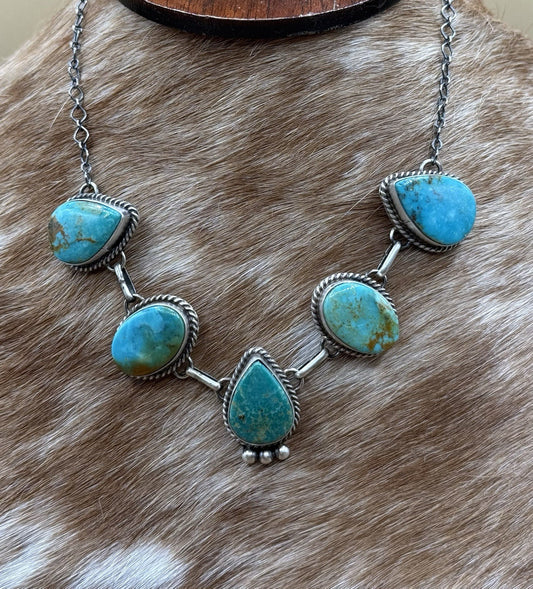 Native Navajo Handmade Sterling Silver Kingman Turquoise Choker Necklace 15”