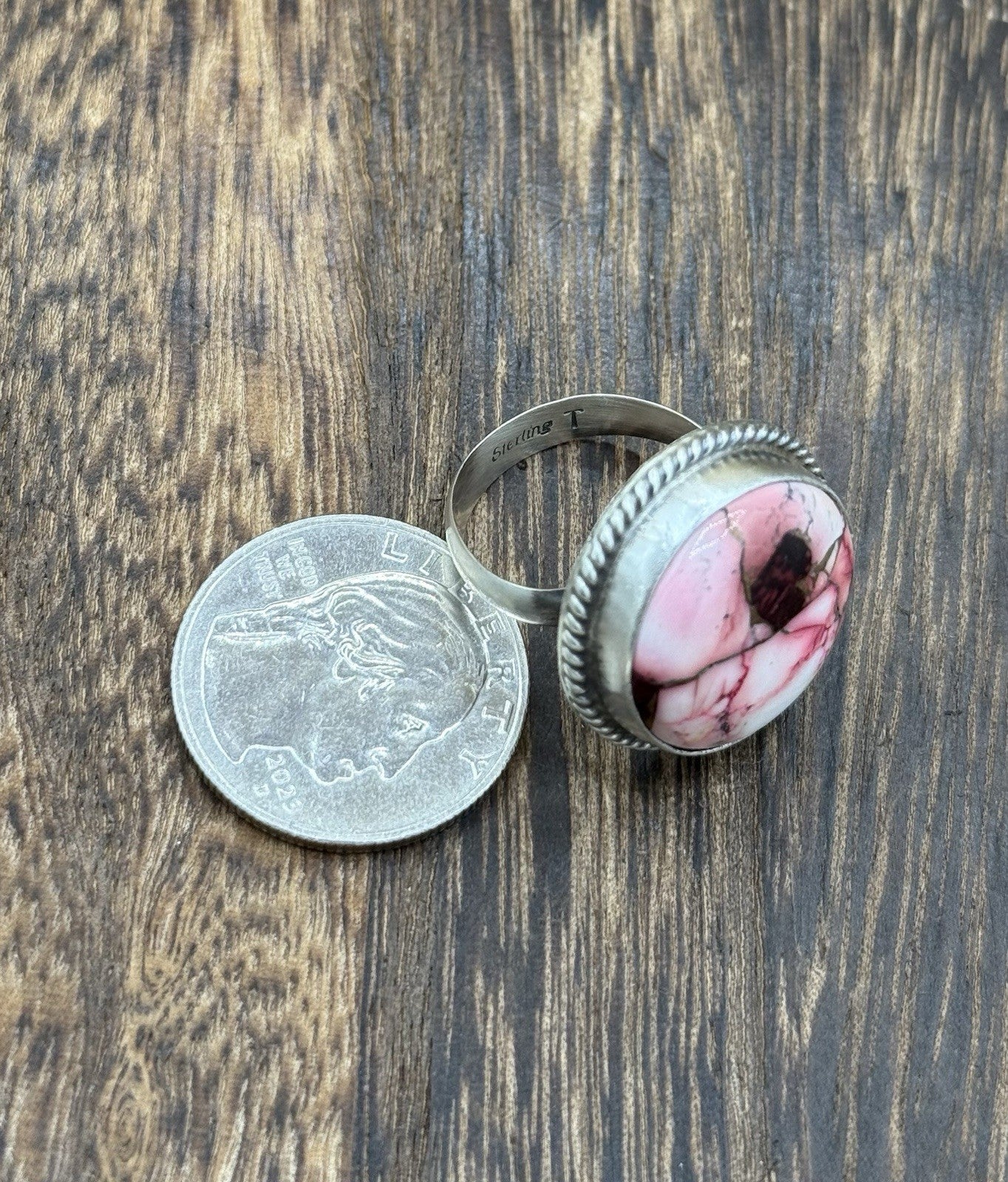 Navajo Handmade Sterling Silver Dahlia Rose Adjustable Ring  Size 7 To 10