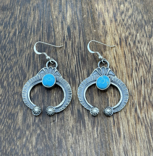 Navajo Handmade Sterling Silver Old Look Kingman Turquoise Earrings Kevin Billah