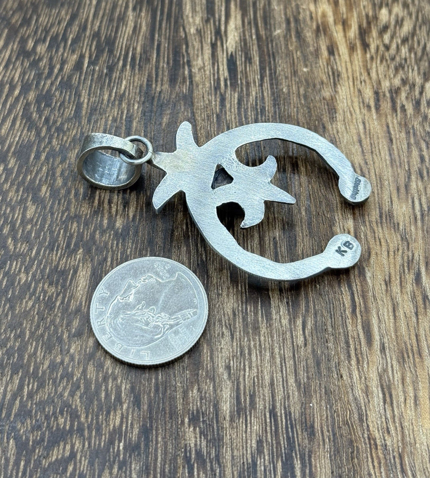 Navajo Handmade Sterling Silver Old Look Golden Hills Turquoise Naja Pendant