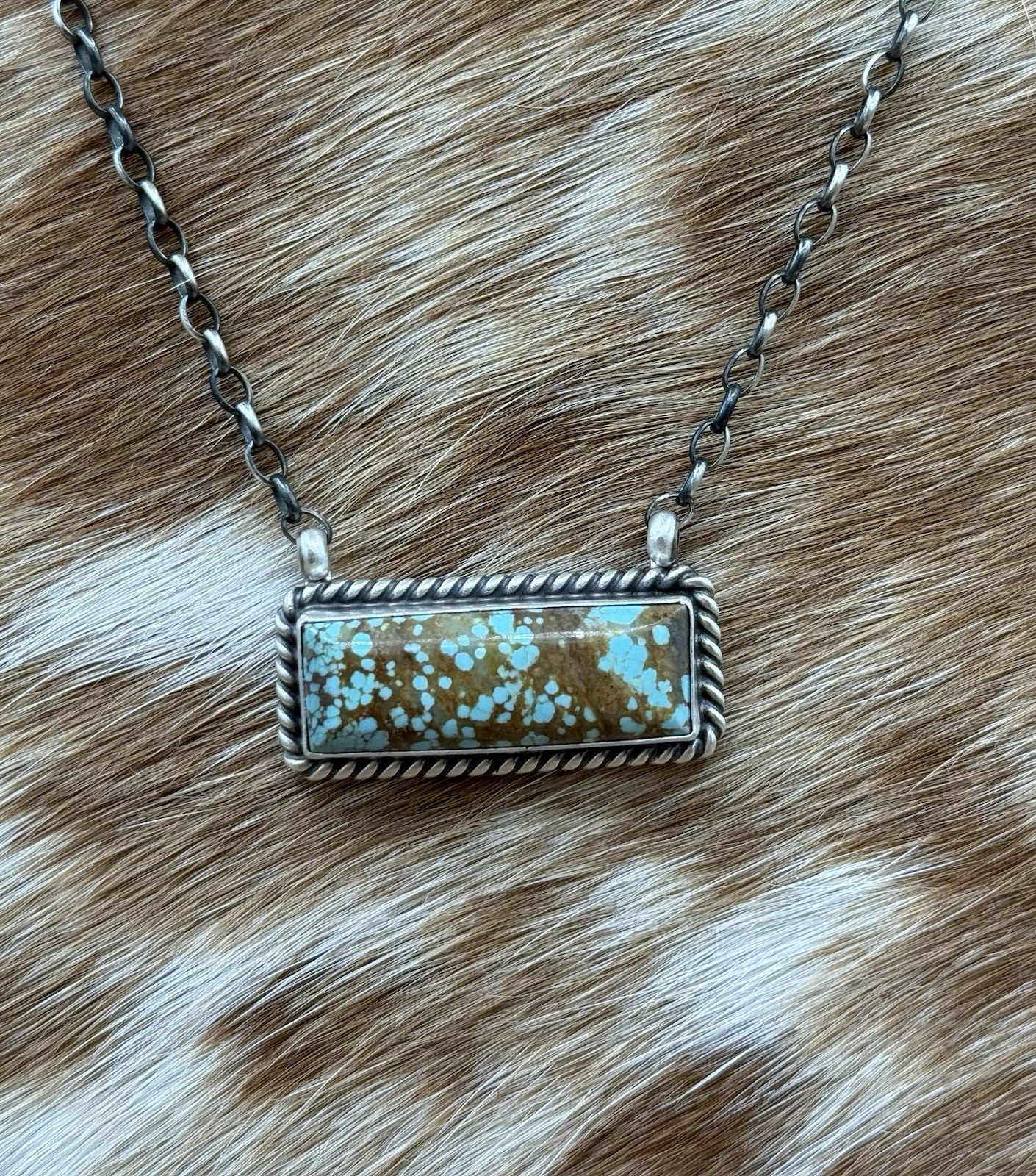 Navajo Handmade Sterling Silver #8 Turquoise Bar Necklace 18” by Judith Dixon