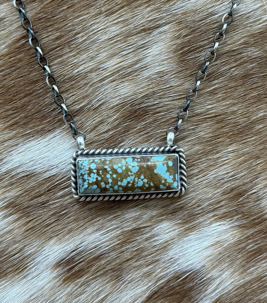 Navajo Handmade Sterling Silver #8 Turquoise Bar Necklace 18” by Judith Dixon