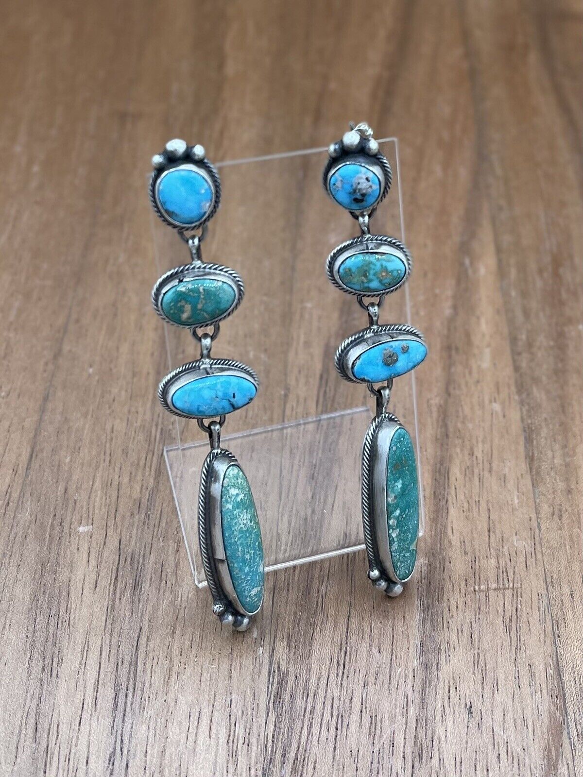 Native American Navajo Handmade Silver Sonoran Turquoise Post Dangle Earrings