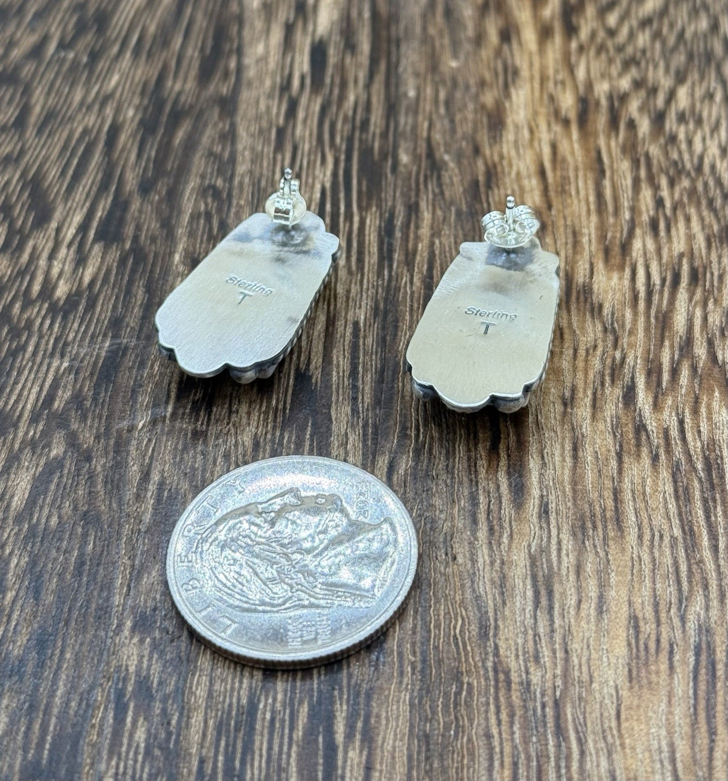 Navajo Handmade Sterling Silver Blackjack Turquoise Old Look Post Stud Earrings