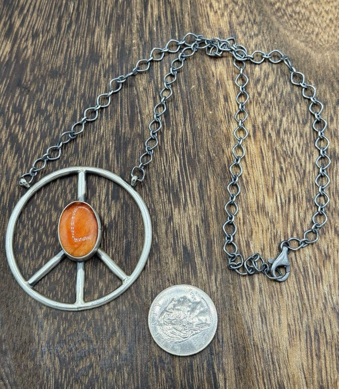 Navajo handmade Sterling Silver Spiny Oyster Shell Peace Hippie Necklace 18”