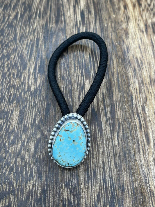 Native American Navajo Handmade Sterling Silver Turquoise Hair Tie Scott Skeets