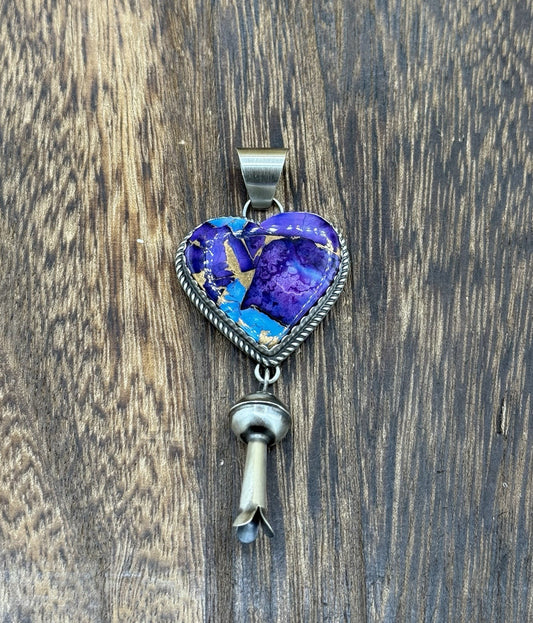 Navajo Handmade Sterling Silver Violet Rose & Blue Dahlia Dangle Blossom Pendant