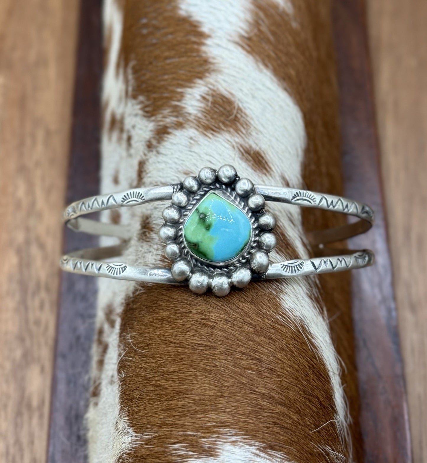 Native Navajo Handmade Sterling Silver Sonoran Gold Turquoise Cuff Bracelet