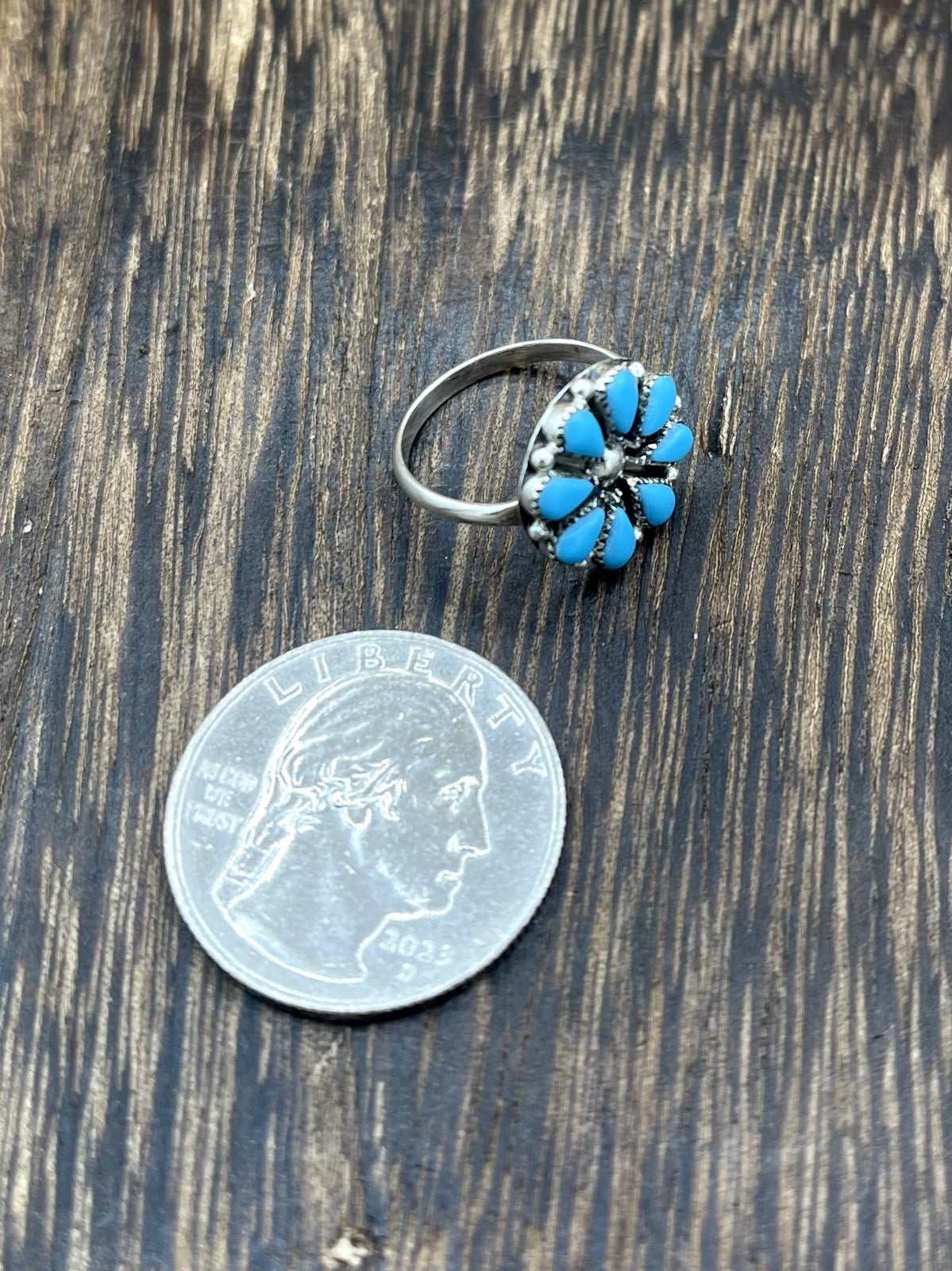 Zuni Handmade Sterling Silver Kingman Turquoise Cluster rings Tricia Leekity