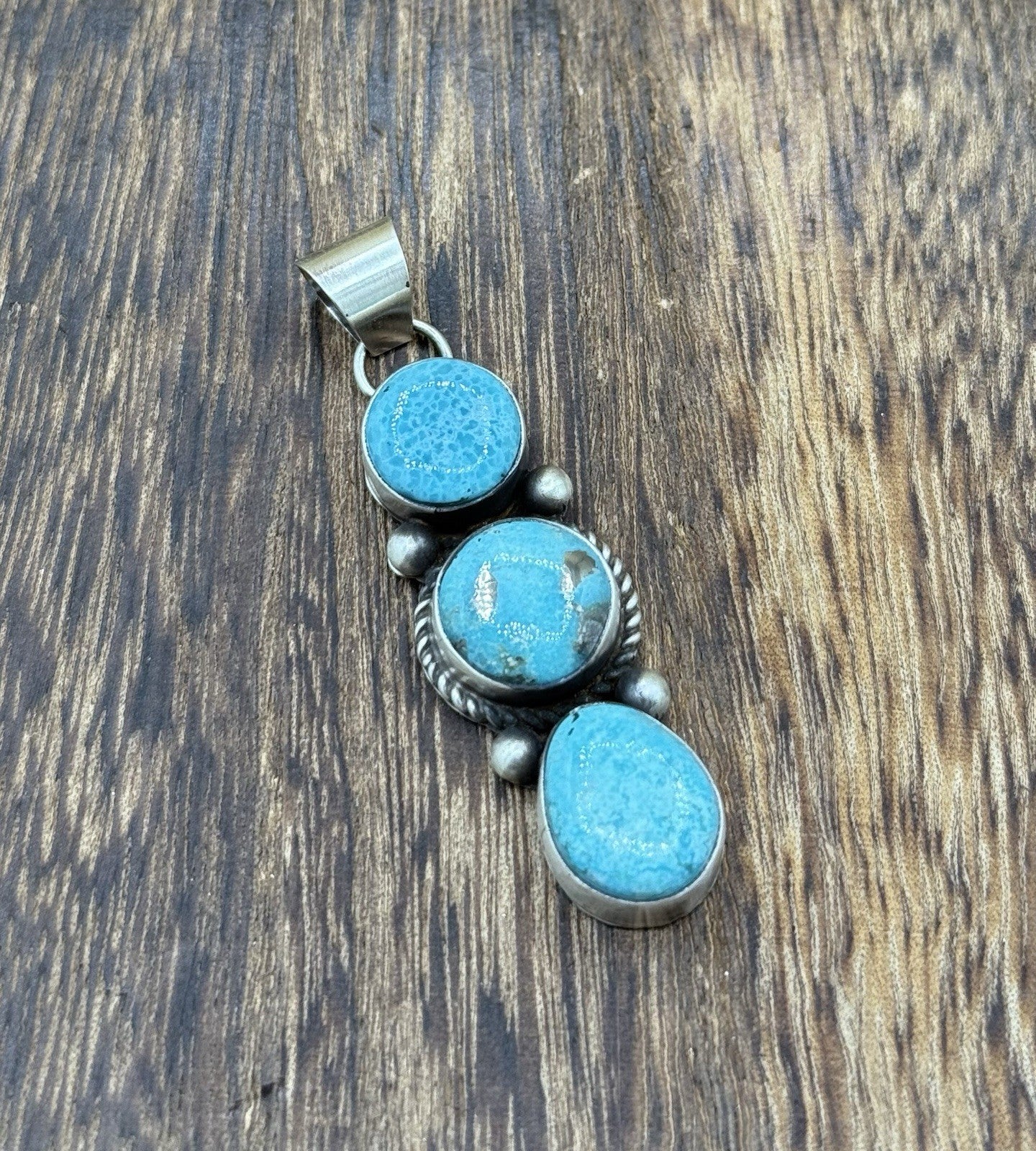 Navajo Handmade Sterling Silver White Water Turquoise Cluster Drop Pendant