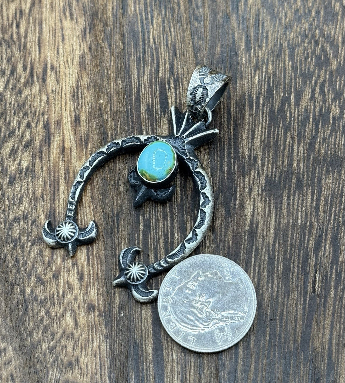 Navajo Handmade Sterling Silver Sonoran Gold Turquoise Naja Pendant Kevin Billah