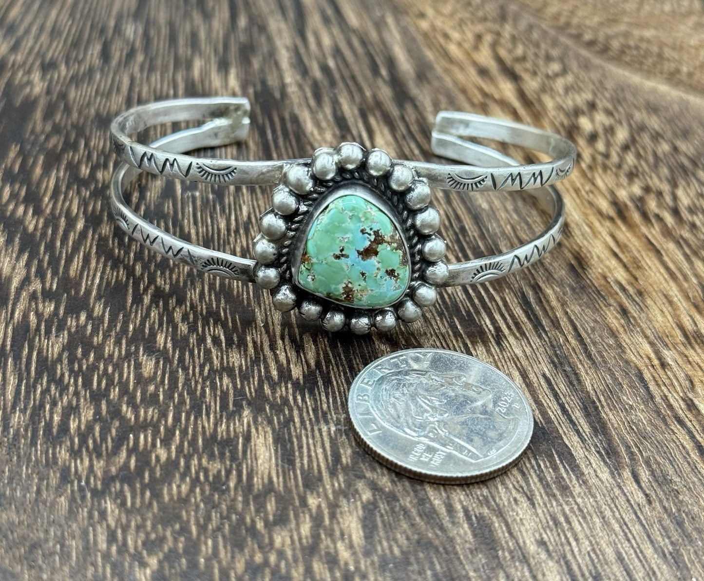 Native Navajo Handmade Sterling Silver Sonoran Gold Turquoise Cuff Bracelet