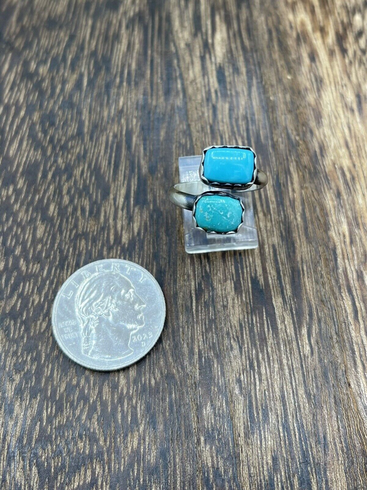 Native American Navajo Handmade Sterling Silver Turquoise Adjustable Ring 6 To 8