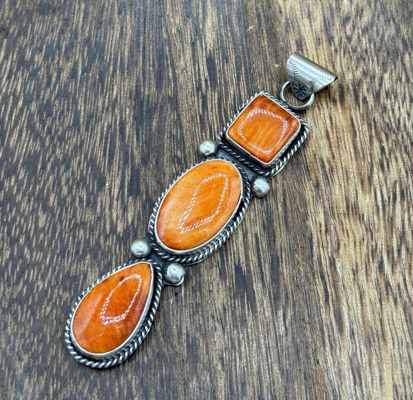 Native Navajo Handmade Sterling Silver Spiny Oyster Shell Drop Pendant