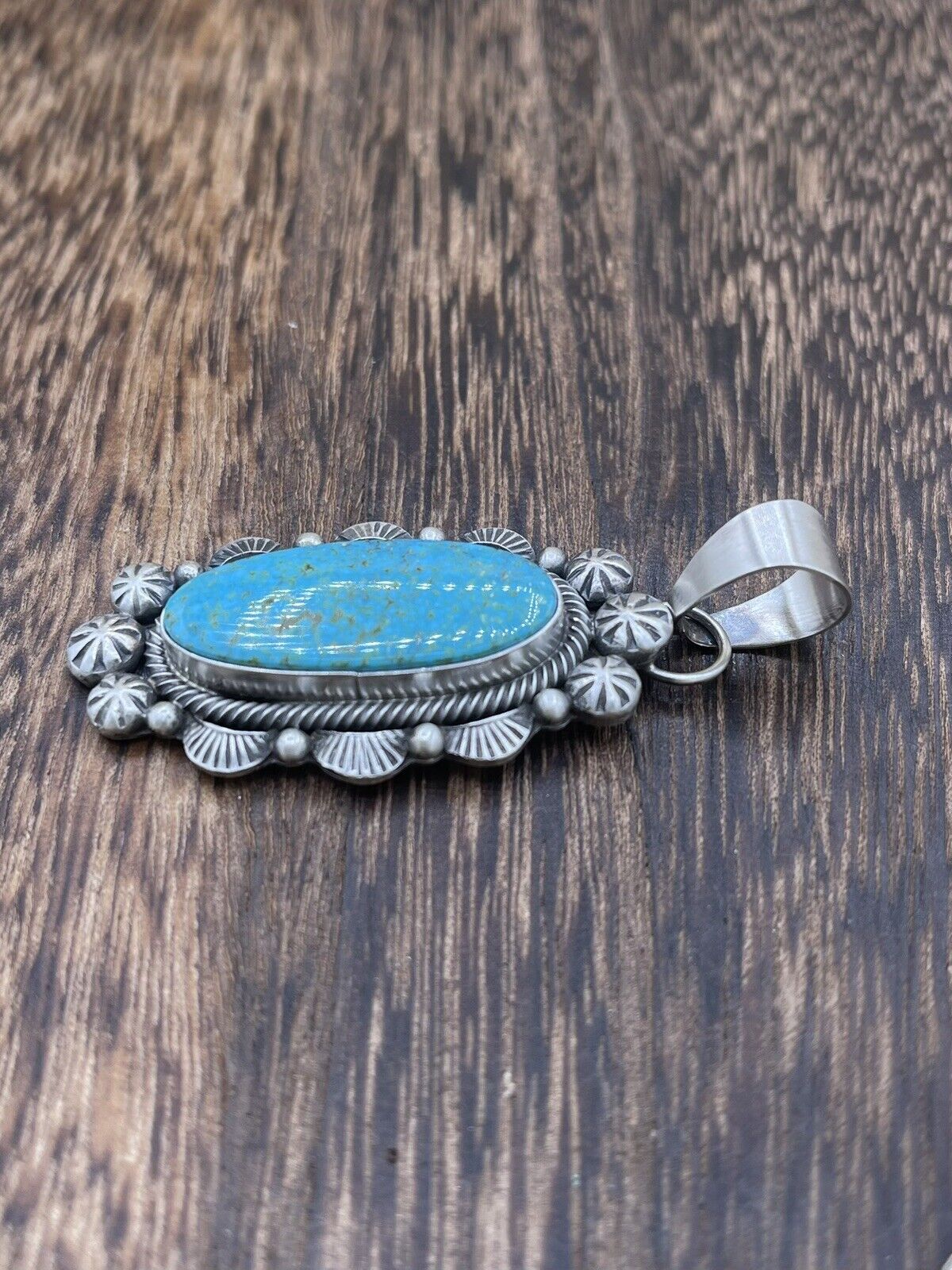 Native American Sterling Silver Navajo Handmade Turquoise Pendant - Betta Lee