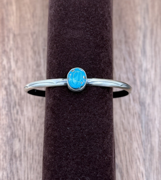 Navajo Handmade Sterling Silver Blue Ridge Turquoise Stacker Cuff Bracelet