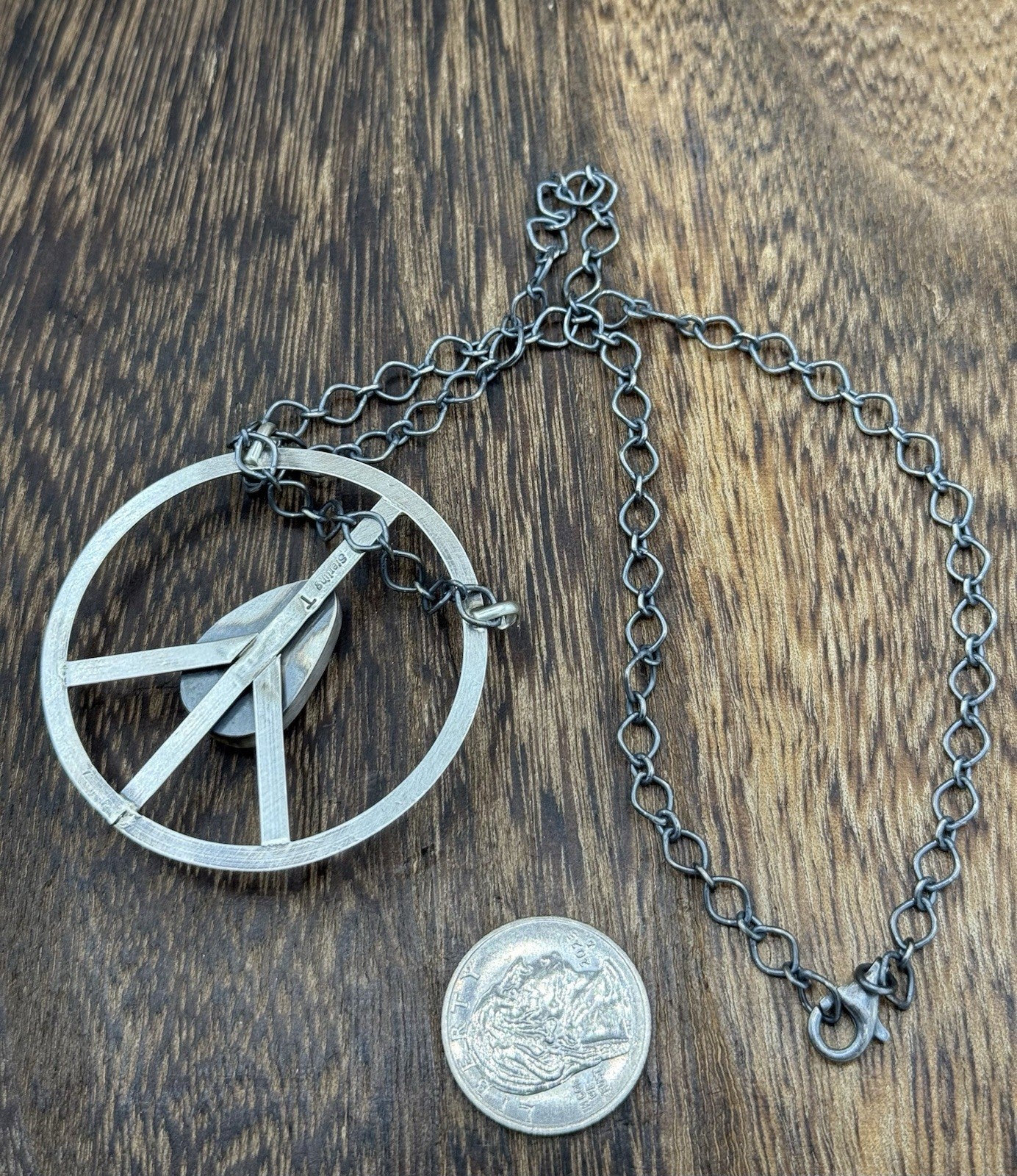 Navajo handmade Sterling Silver Spiny Oyster Shell Peace Hippie Necklace 18”