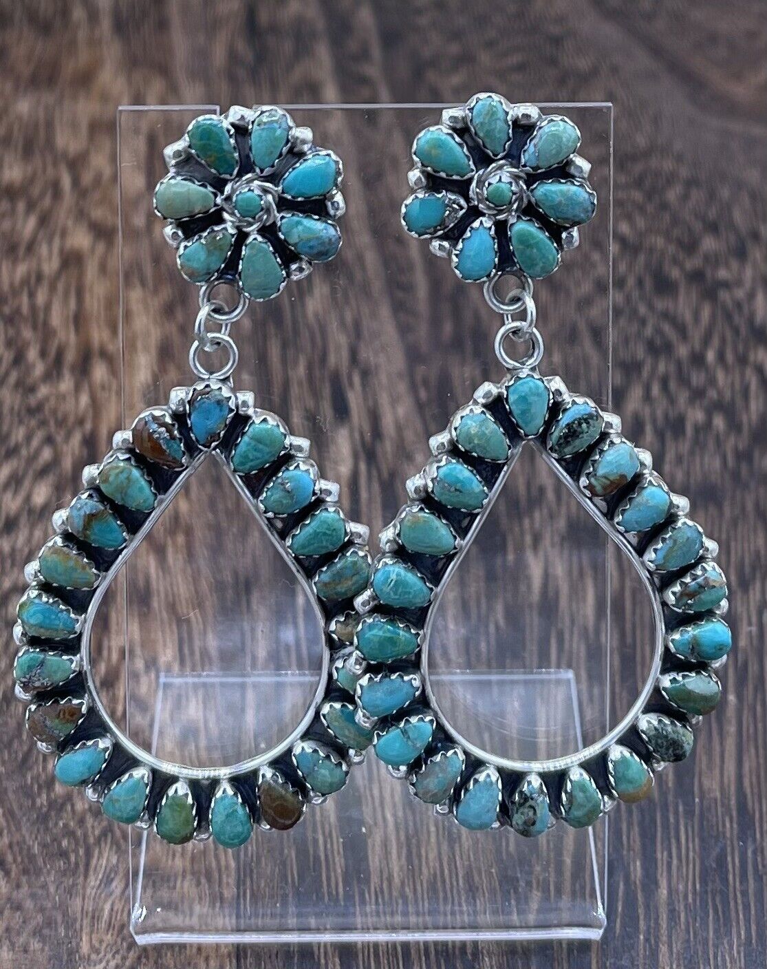 Navajo Handmade Sterling Silver Turquoise Cluster Post earrings Mathilda Benally