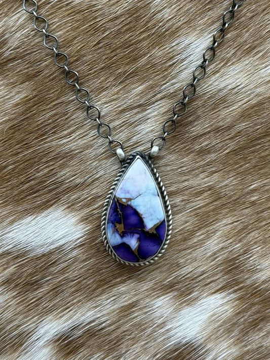 Navajo Handmade Sterling Silver Violet Rose Bar Necklace 18” By Tricia Smith
