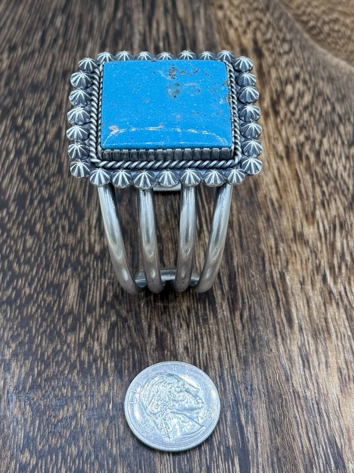 Native Navajo Handmade Sterling Silver Morenci Turquoise Old Look Cuff Bracelet